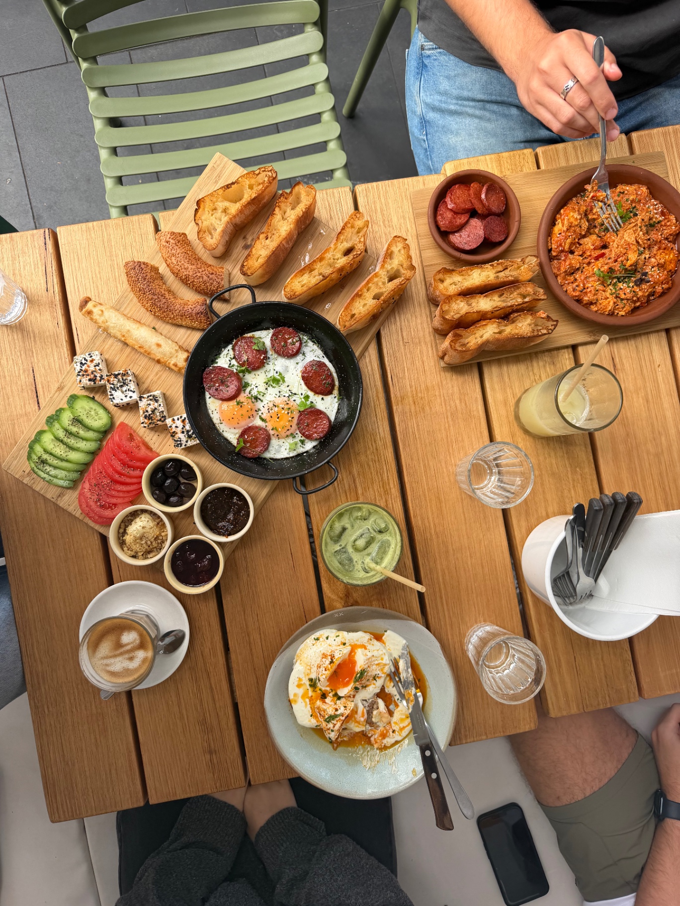Turkish breakfast platter, Menemen and chilli eggs at Malika Bakehouse in Surry Hills, Sydney.